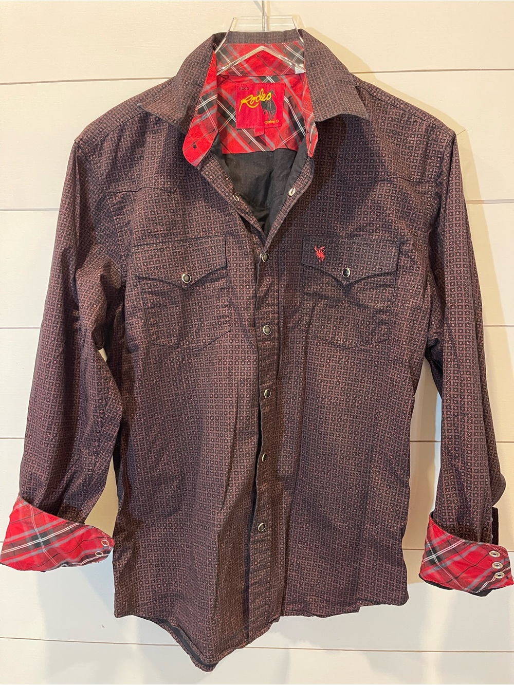 Rodeo Clothing Company Men's Western Long-Sleeve Black Patterned Shirt Size Med